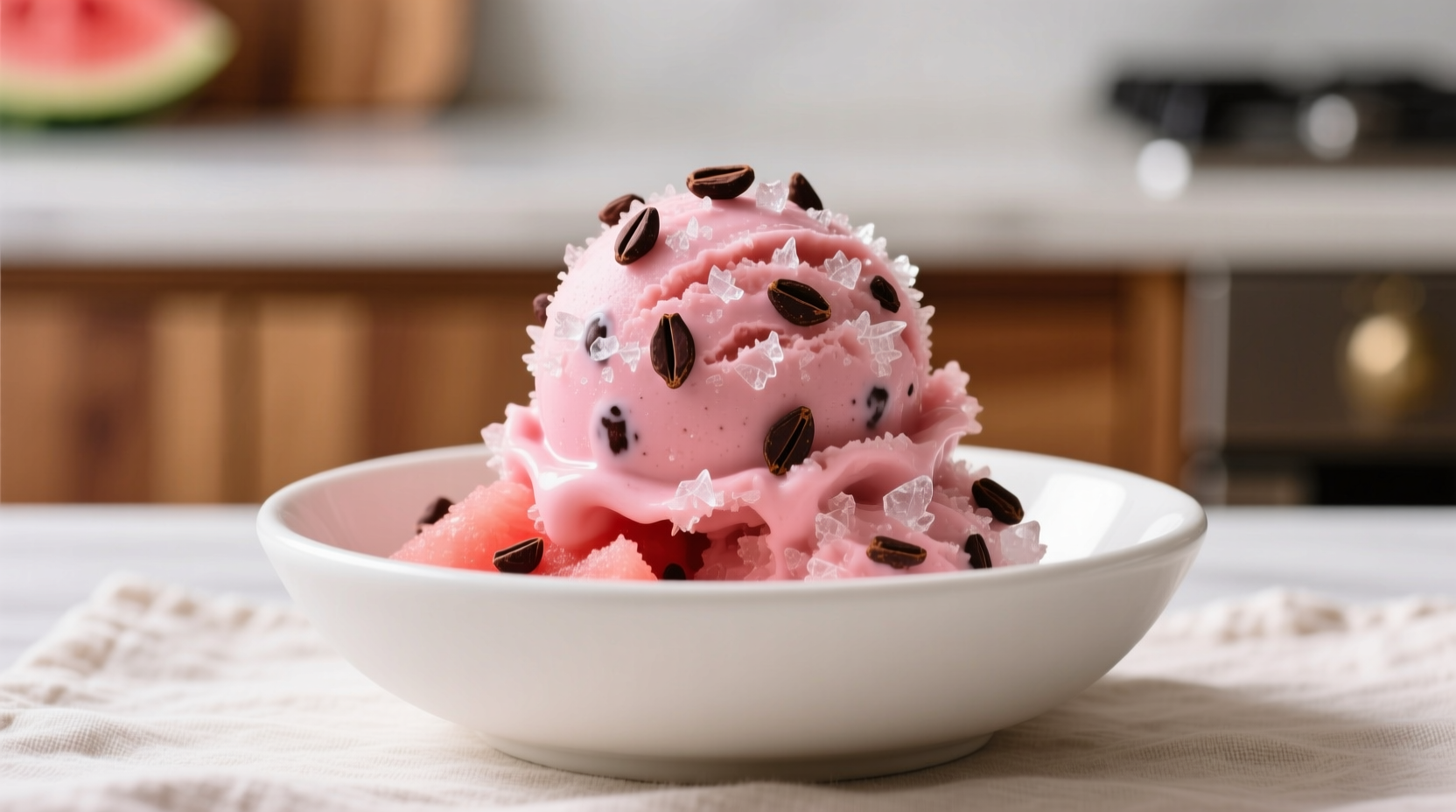 scooped watermelon cocoa nib sorbet recipe