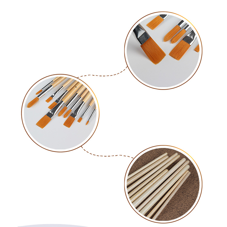 Wholesale 10PCS Premium Wood Handle Nylon Hair Metal Ferrule Artistic Oil Painting Brushes Set