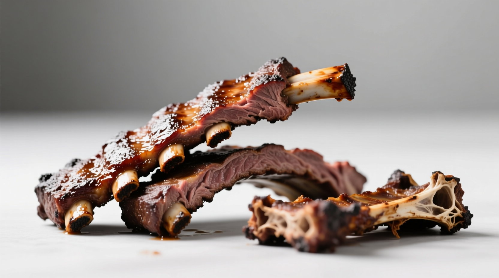 Comparison of properly cooked ribs showing bend test versus overcooked ribs with exposed bones