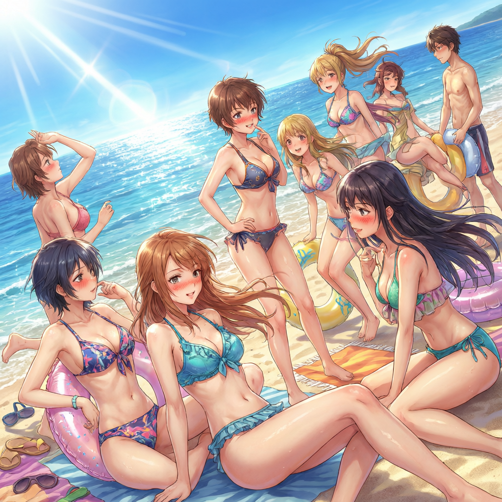 Anime beach scene thirst trap