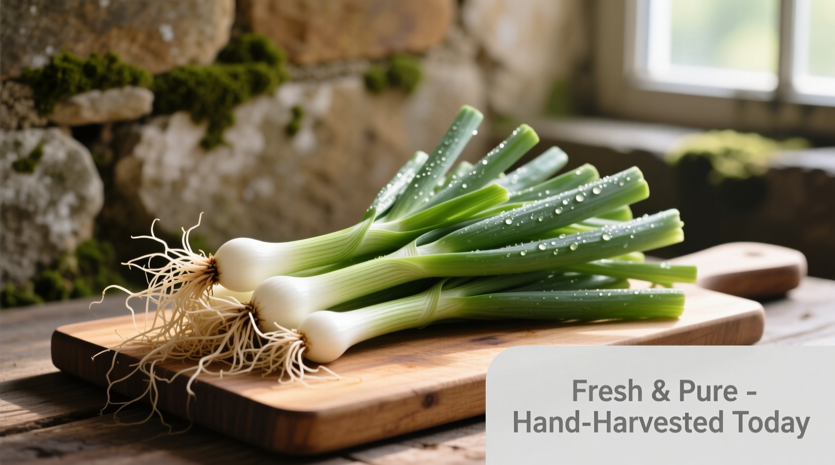 Freshly harvested scallions with white roots