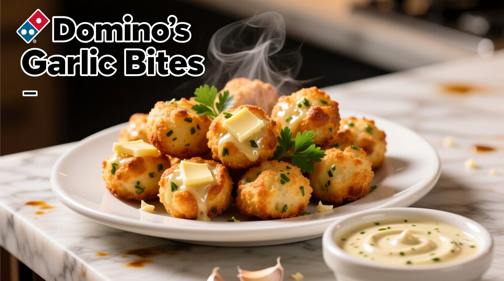Domino's Garlic Bites served with dipping sauce