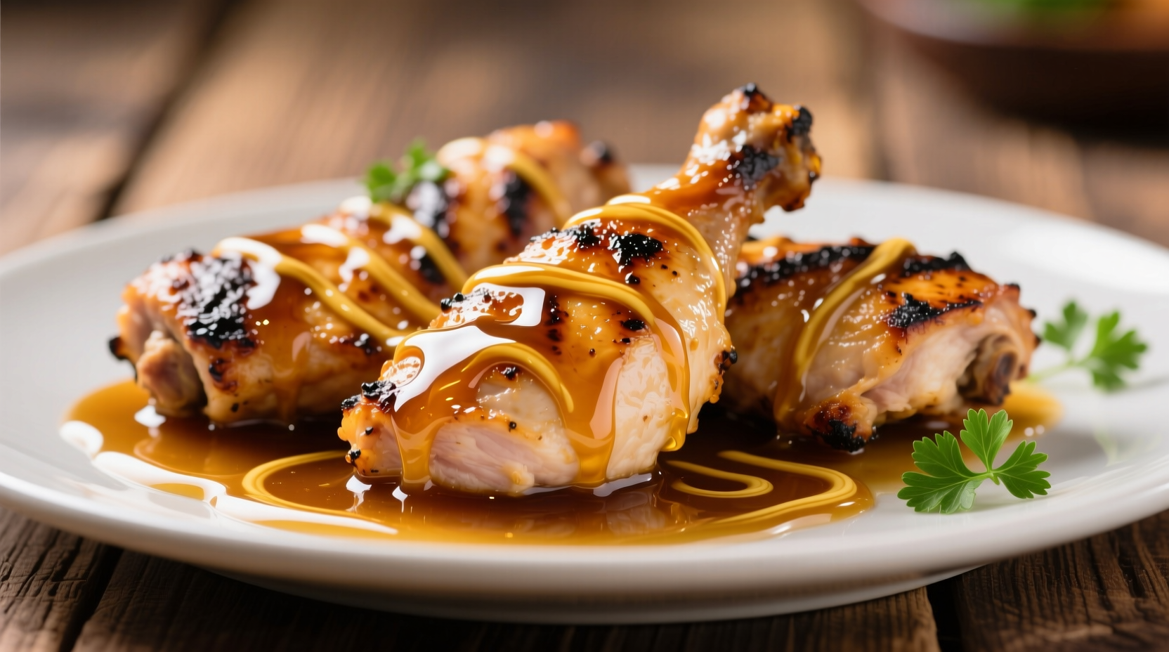 Honey garlic sauce drizzled over grilled chicken