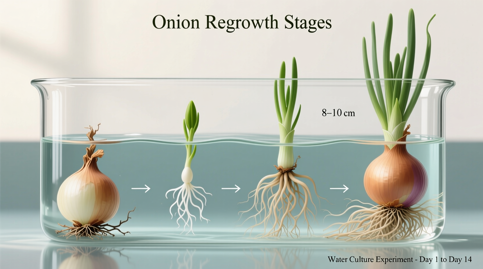 Onion regrowth stages in water