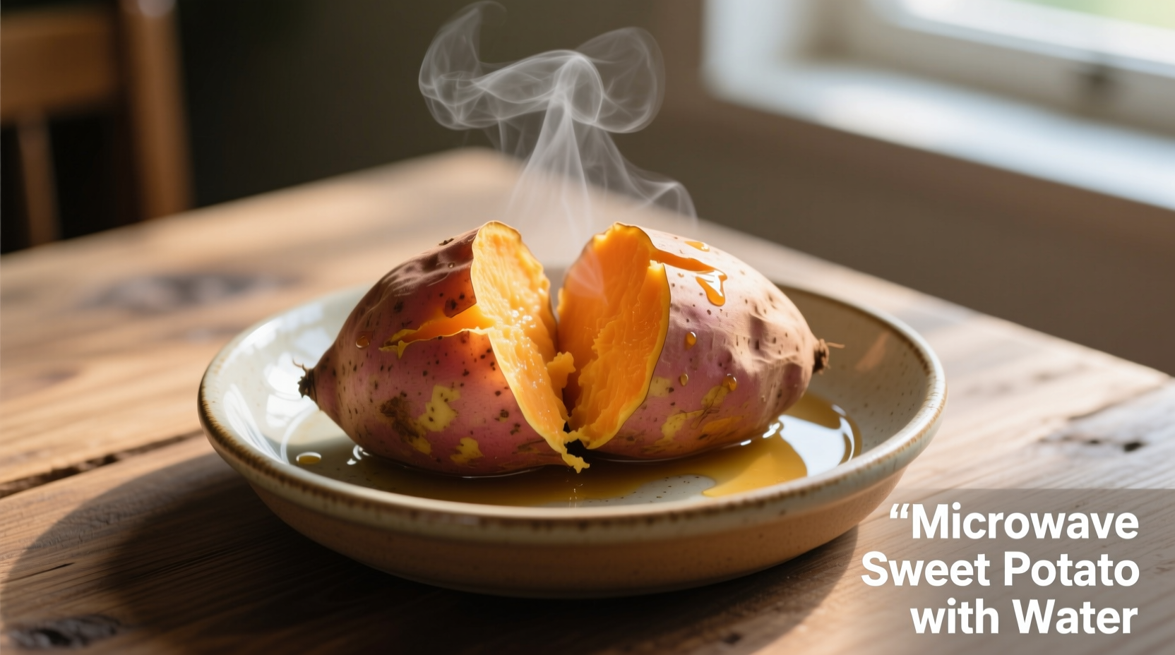 Microwave sweet potato with water in dish