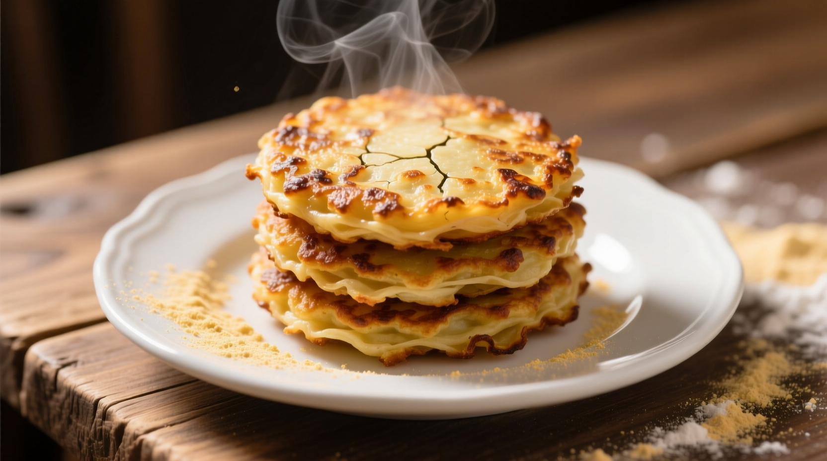 Perfect golden brown potato cakes on a white plate