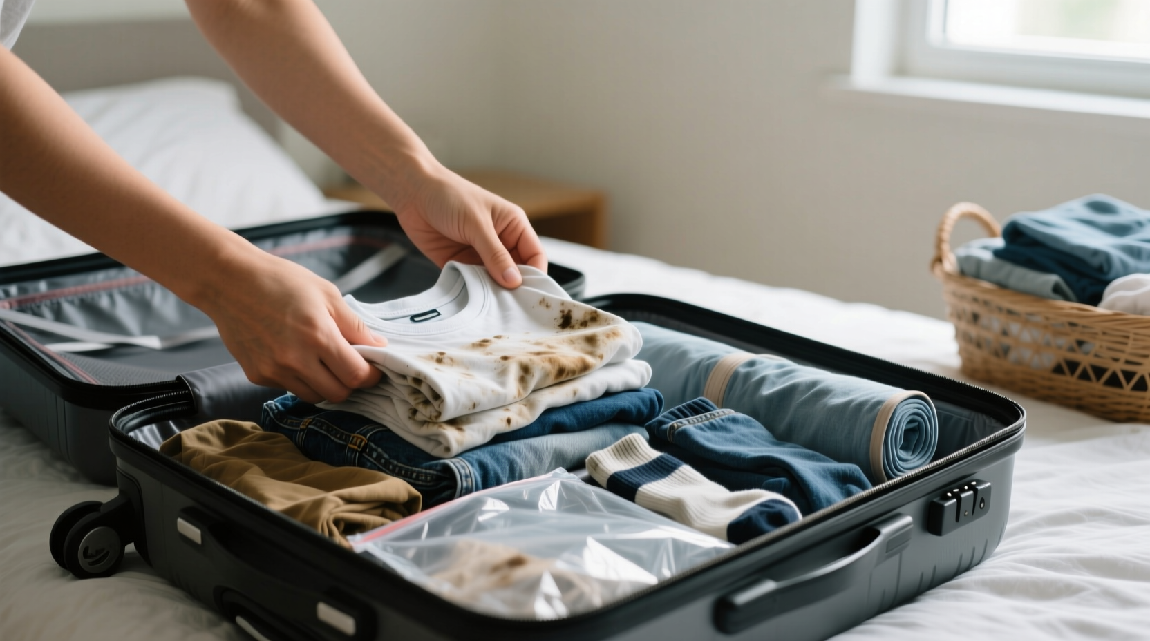 how to pack dirty clothes in suitcase