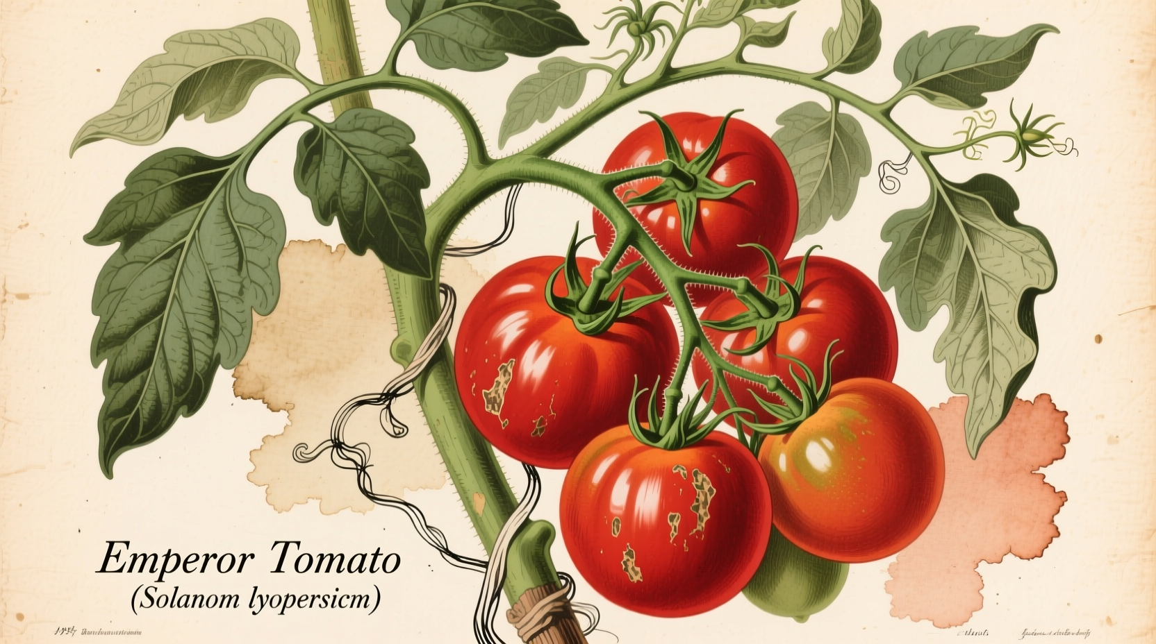 Emperor tomato variety on vine with ripe fruit