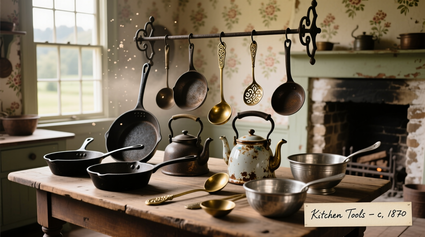 Historical photograph of 19th century kitchen utensils