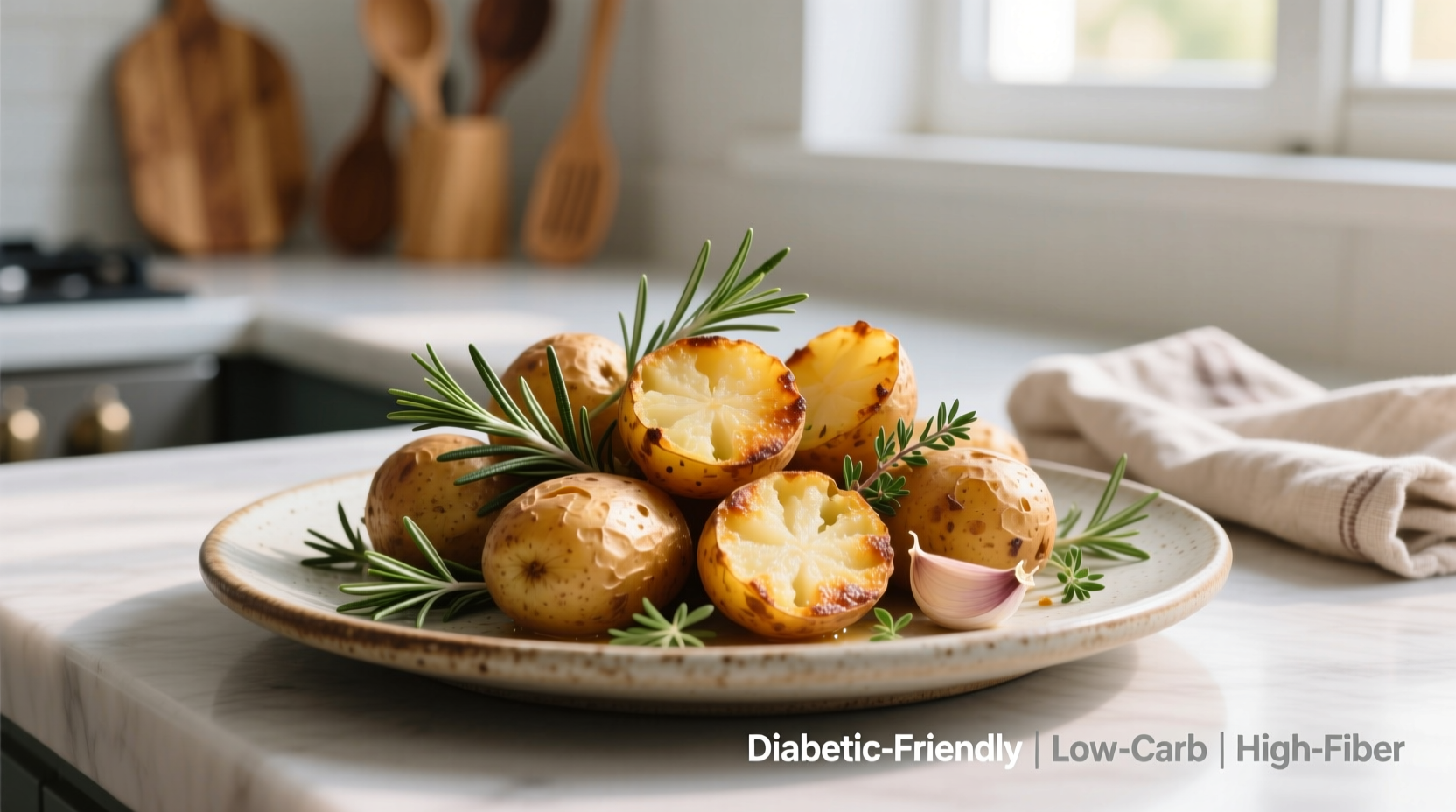 Healthy roasted potatoes with herbs for diabetic meal