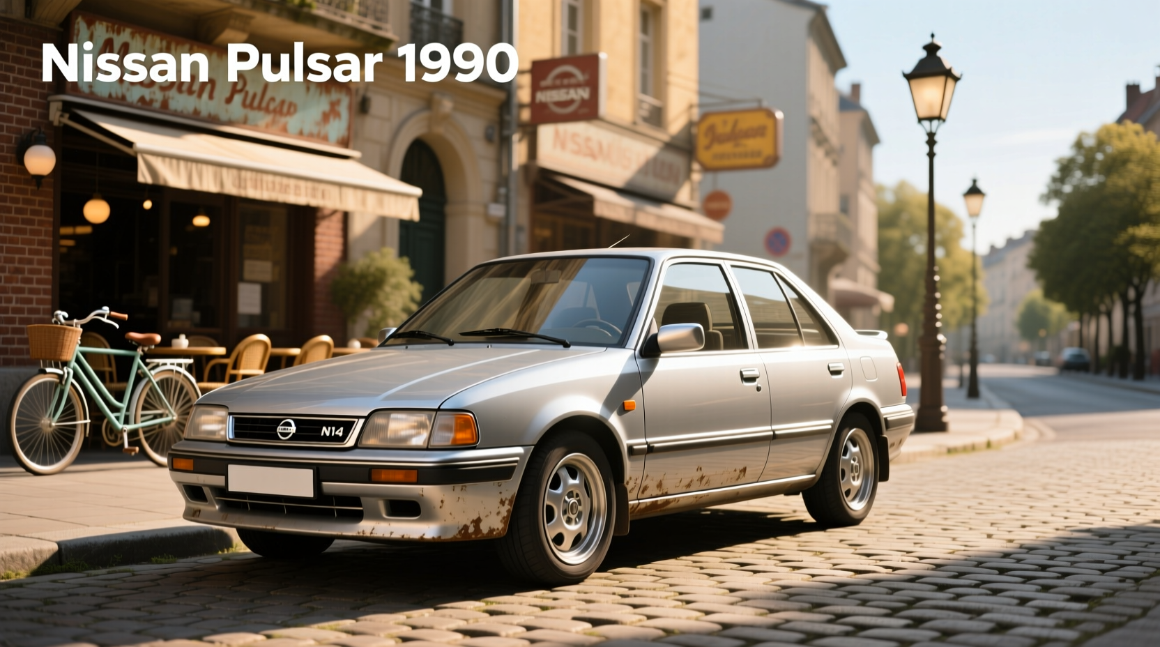 1990 Nissan Pulsar hatchback in silver on city street