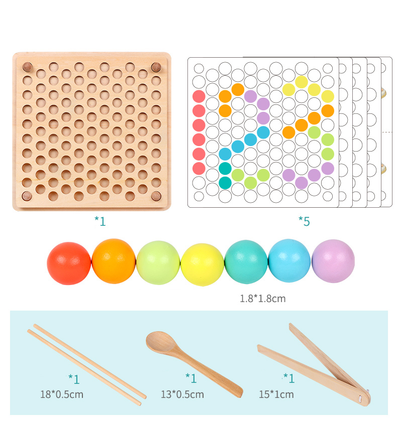 New Design Montessori Wooden Clip Beads Puzzle Board Hot Selling Colorful Kids Hand-on Skills Develop Educational Toys
