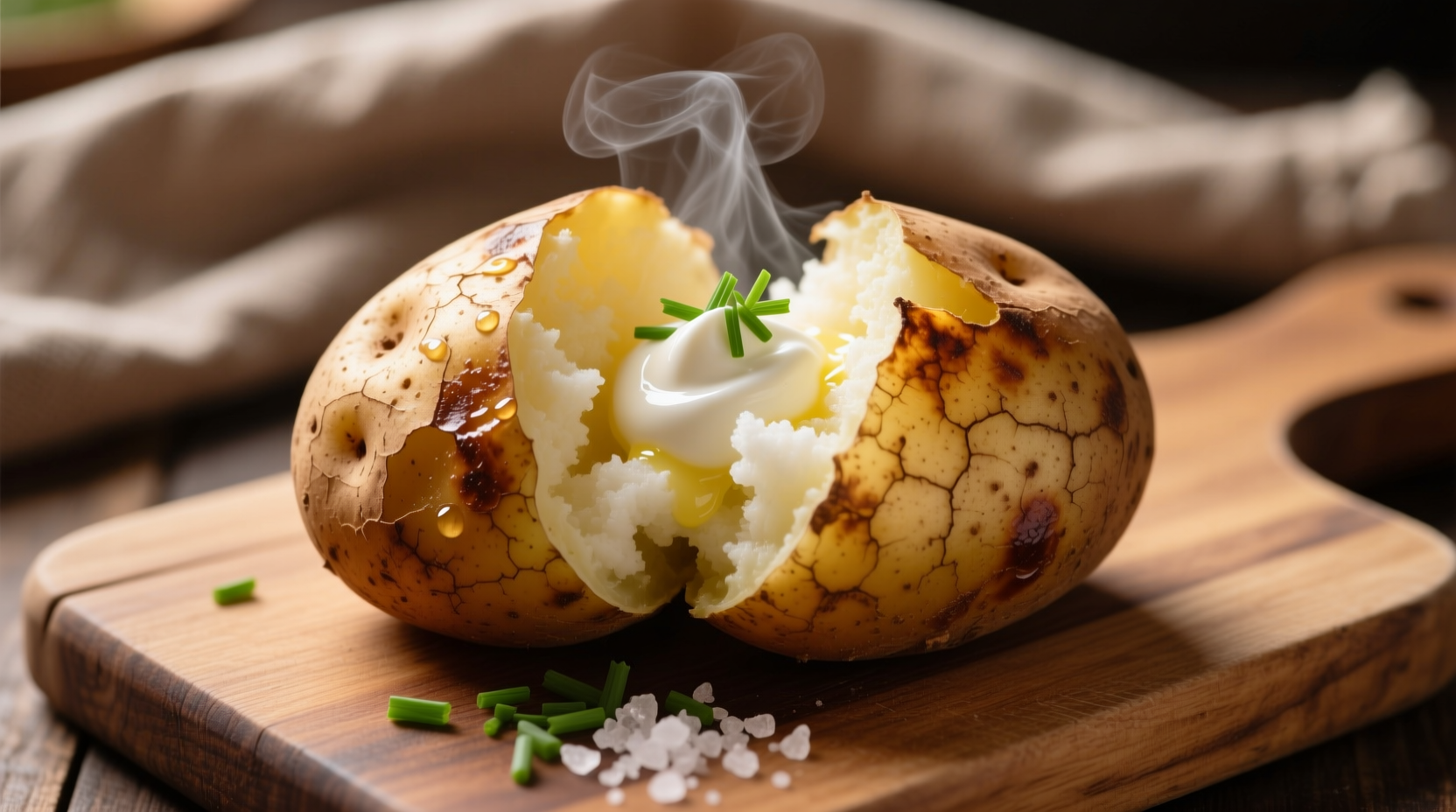 Perfectly baked russet potato with fluffy interior