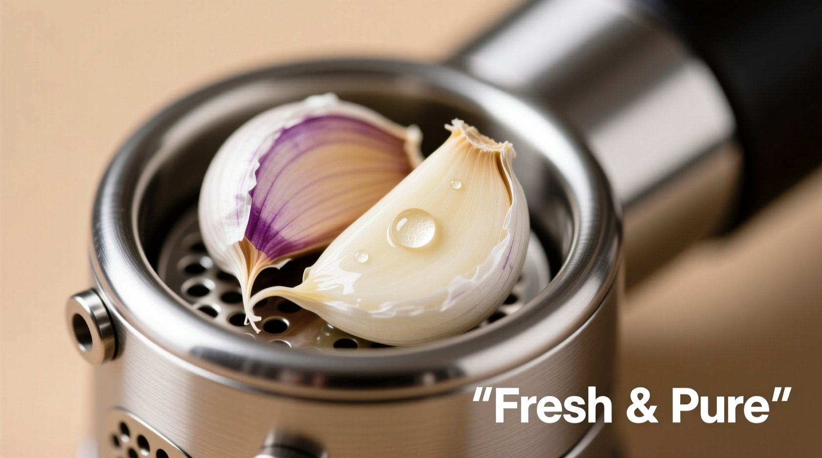 Stainless steel garlic grinder with fresh garlic cloves
