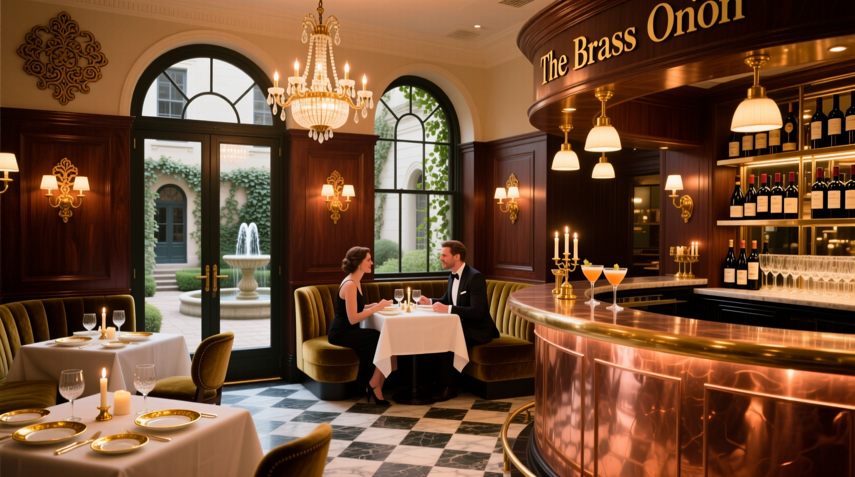 The Brass Onion restaurant interior with elegant dining atmosphere