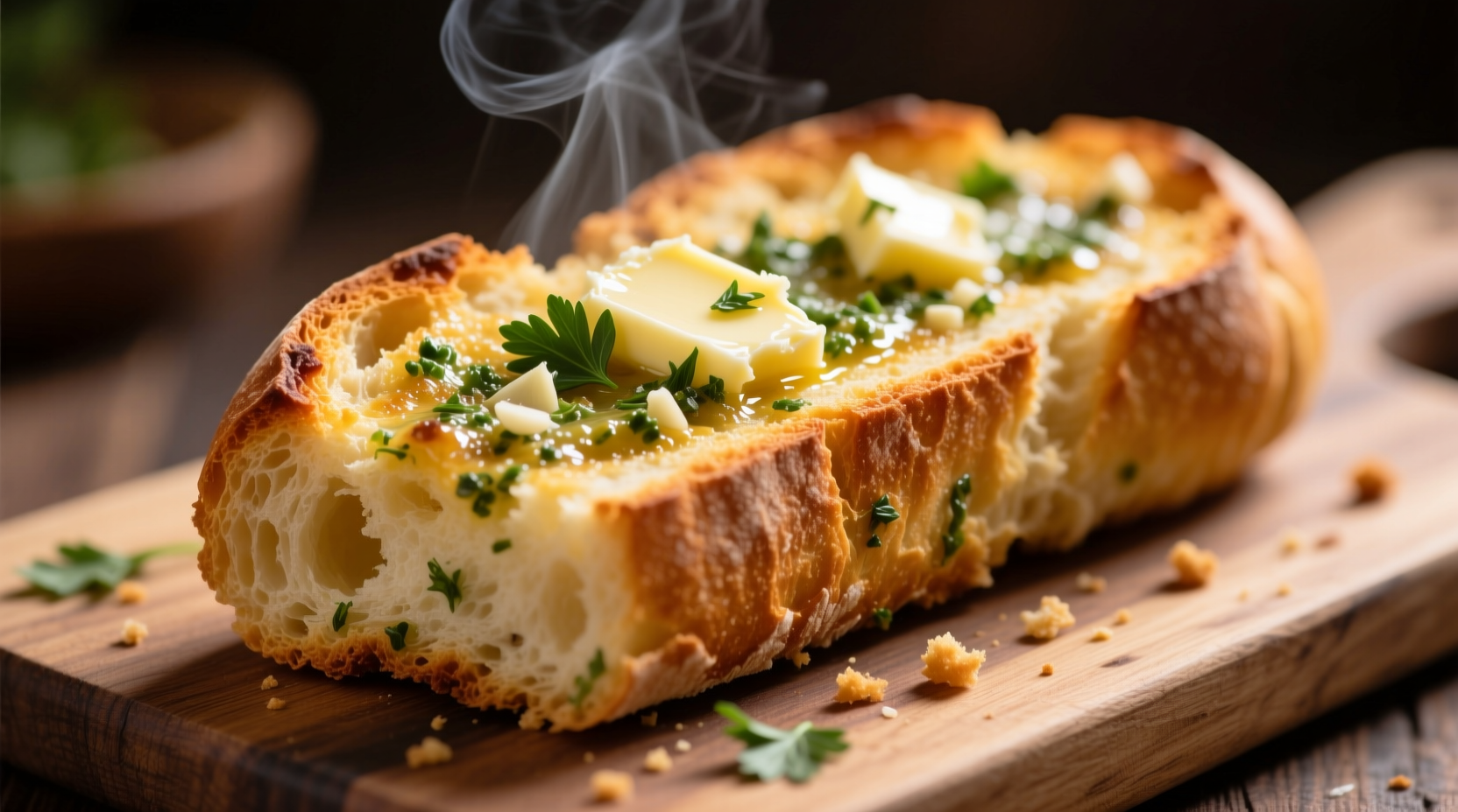 Perfectly golden garlic bread with crispy edges