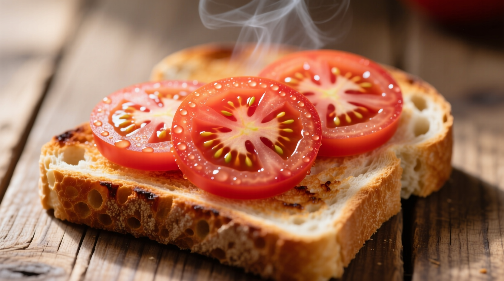 Fresh tomato slices on toasted sourdough bread