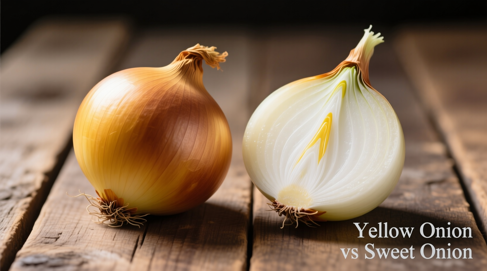 Yellow onion and sweet onion side by side comparison
