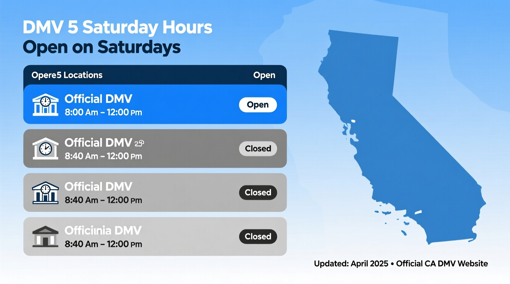 which dmv is open on saturday in california