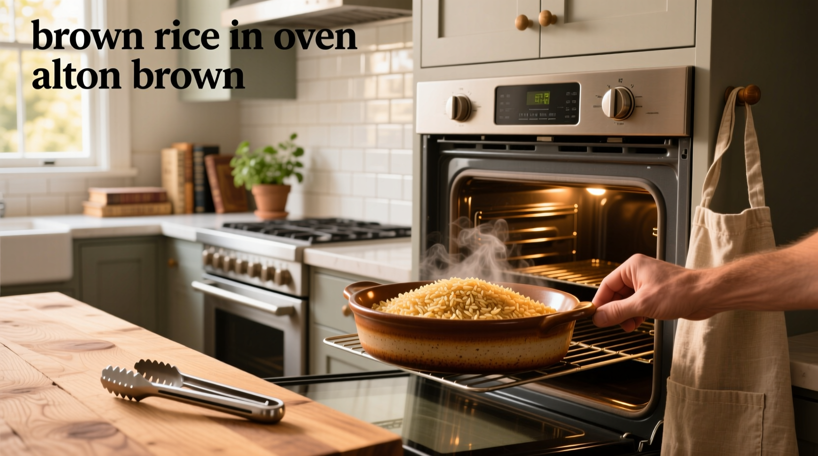 alton brown's oven baked brown rice method