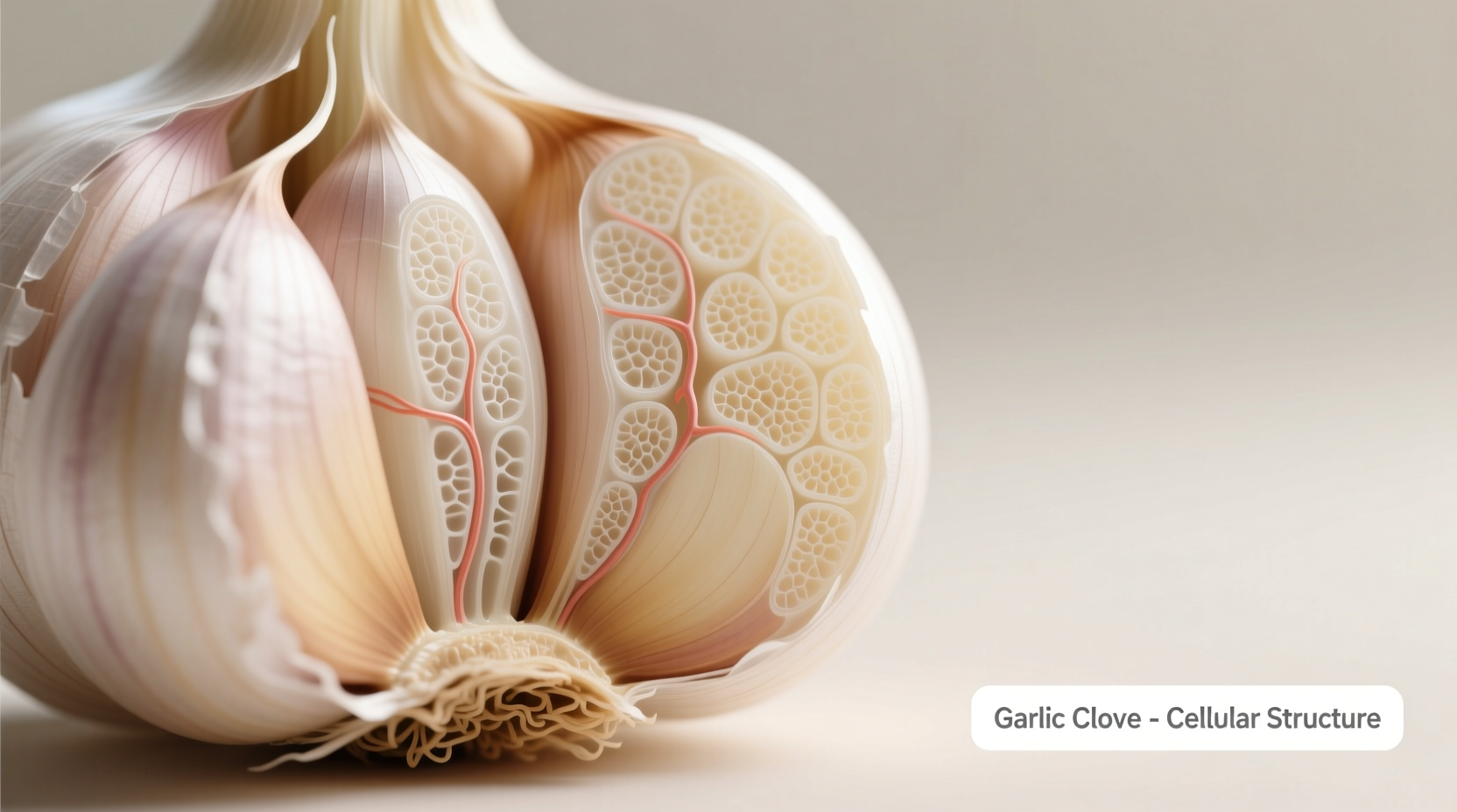 Fresh garlic cloves showing cellular structure