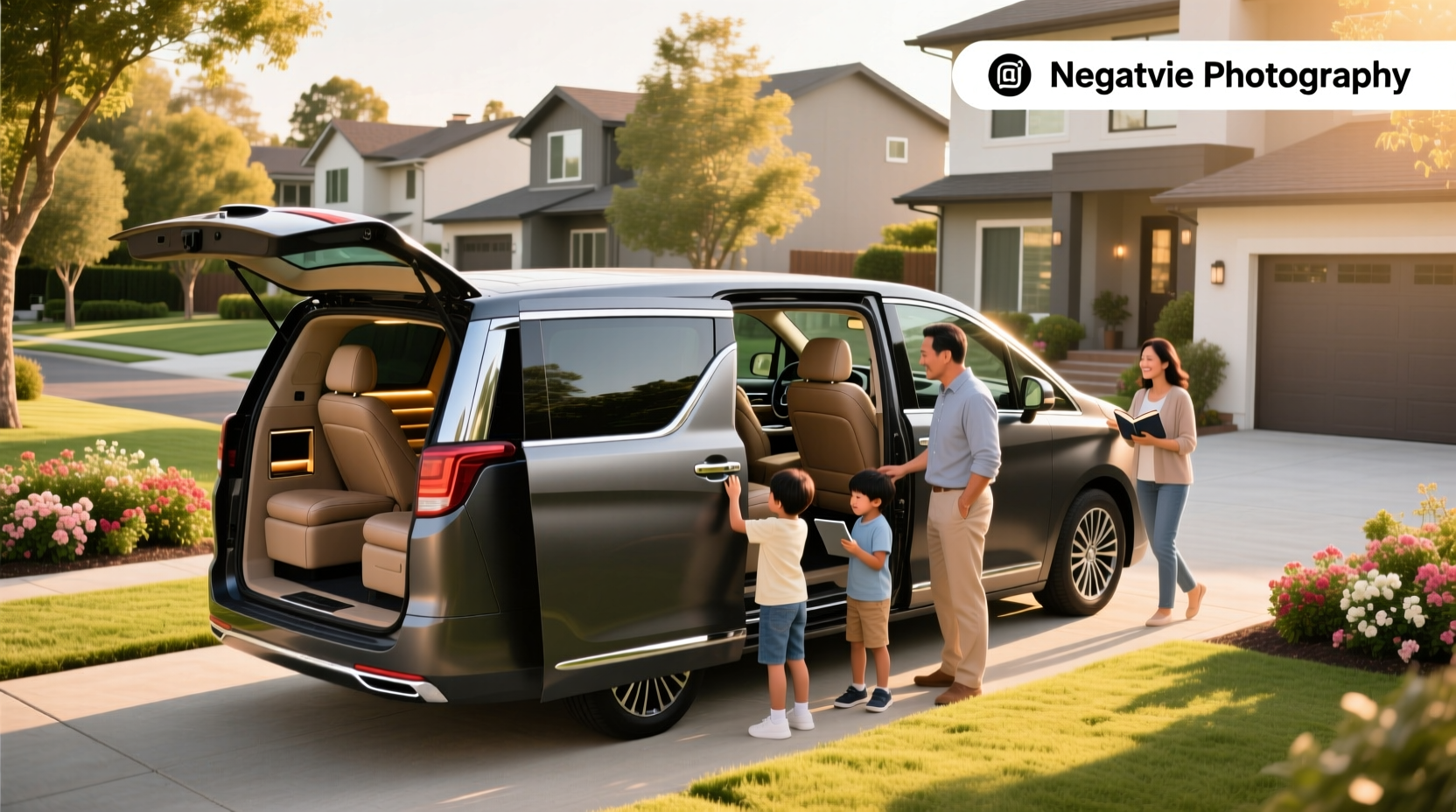 Luxury family van car with spacious interior and captain's chairs
