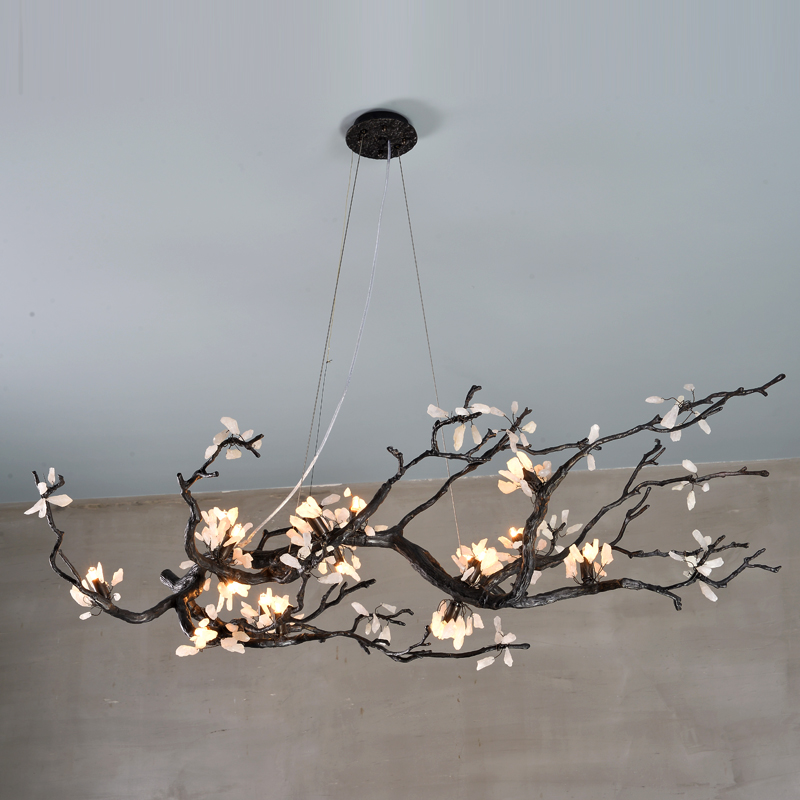2020 Contemporary LED natural maple leaf copper Glass lighting luxury long  pendant lamp  staircase G9 chandelier villa design