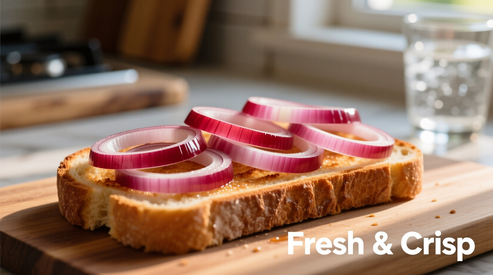 Thinly sliced red onions on sandwich