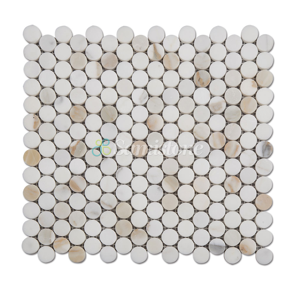 Samistone Hot Sale Calacatta Gold White Marble Penny Round Mosaic Tile