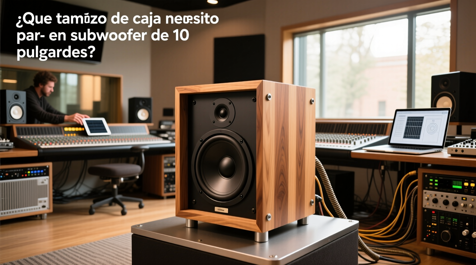 Wooden enclosure for a 10-inch subwoofer showing internal bracing and terminal wiring