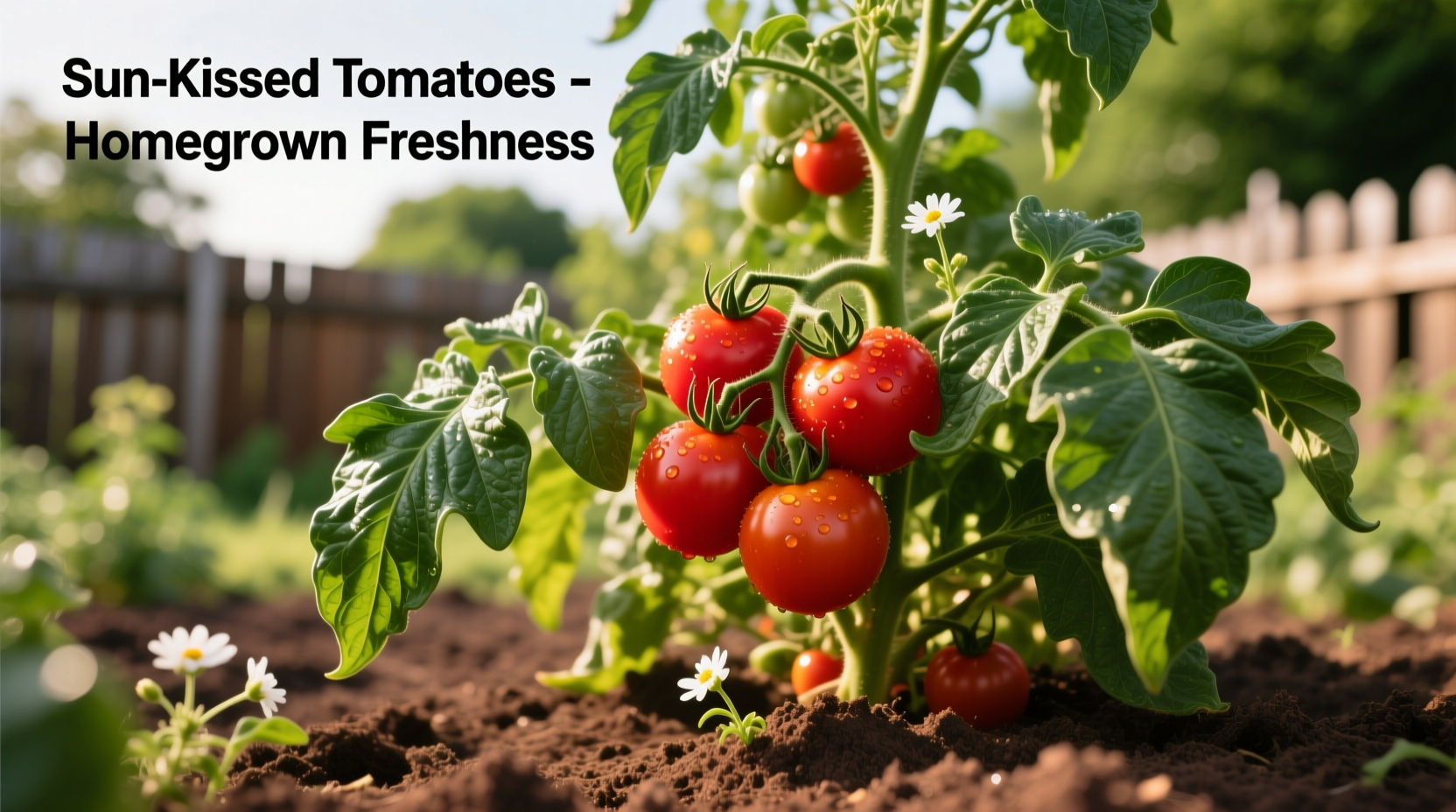 Tomato plants growing in full sunlight garden