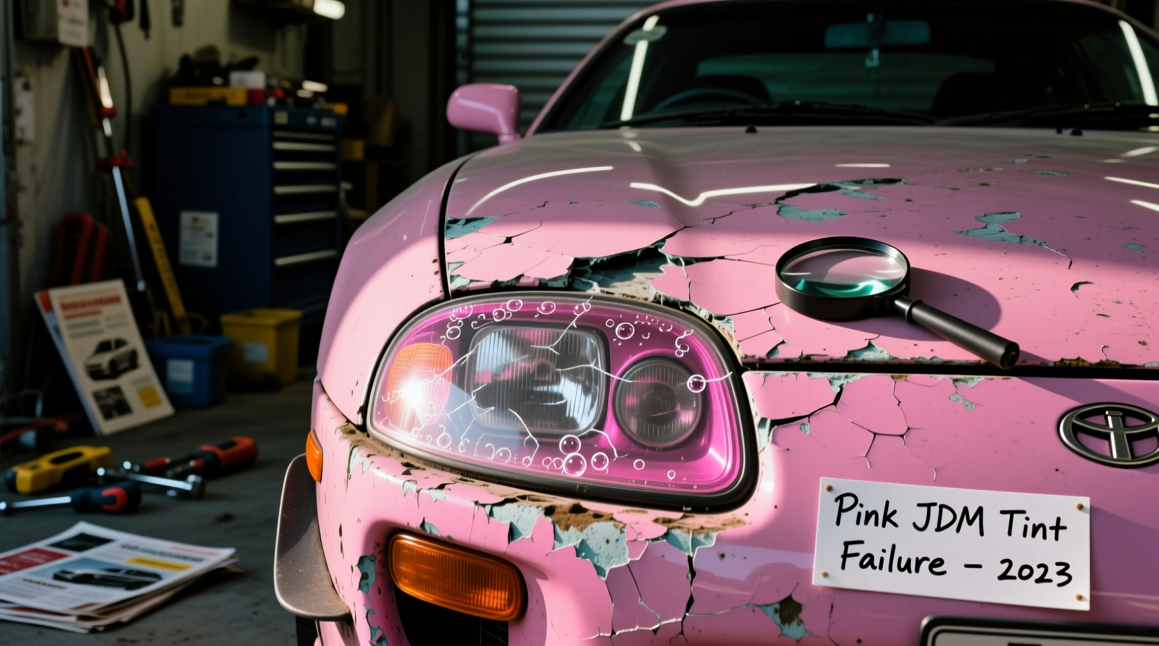 pink jdm headlight tint failure