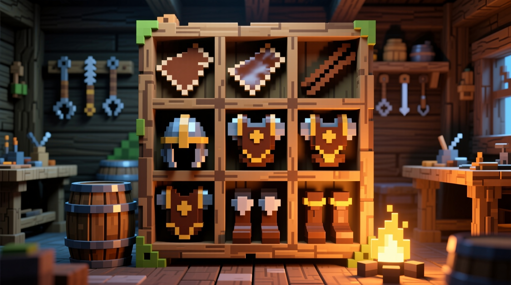 Leather armor crafting grid layout in Minecraft