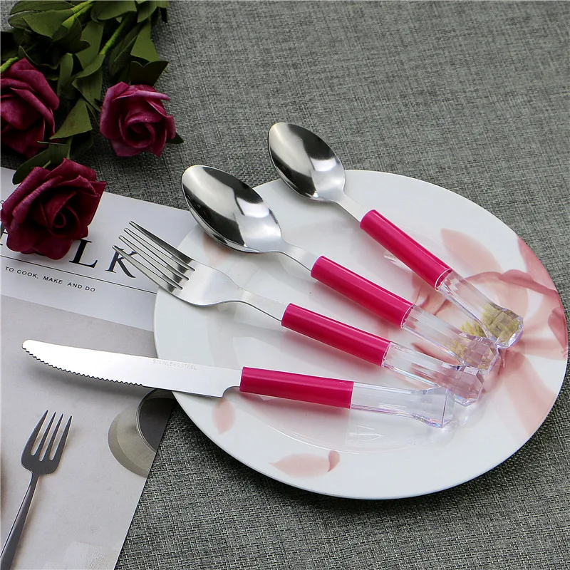 Crystal Plastic Handle 24 pcs Cutlery Set for 6