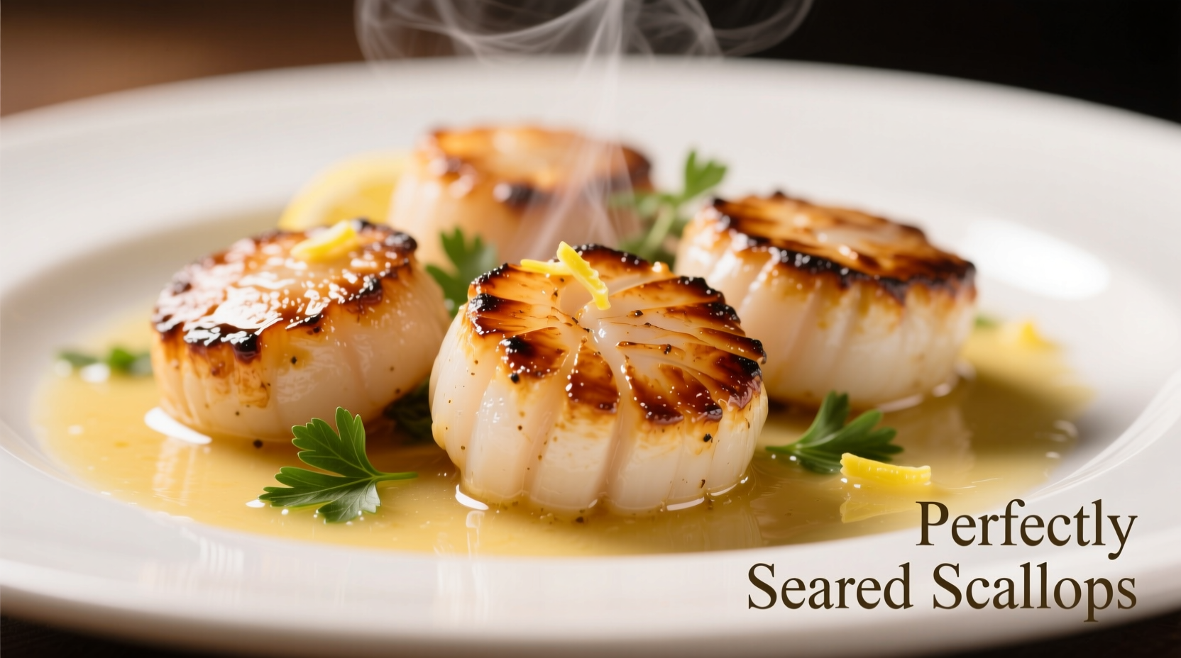Perfectly seared scallops with golden crust in garlic butter sauce