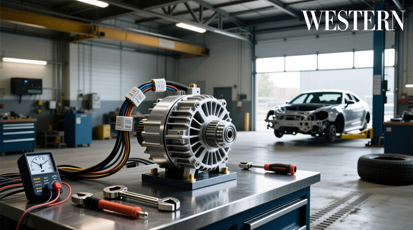 Adjustable voltage regulator connected to multimeter showing output reading