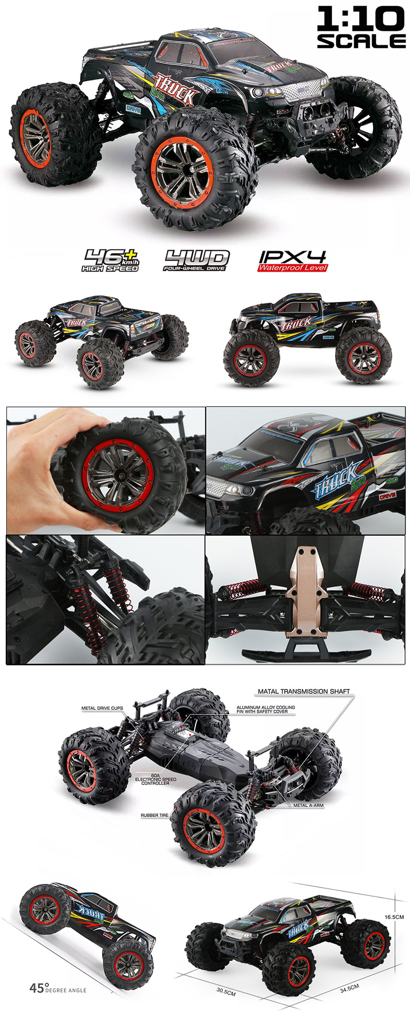 ZIGO TECH Racing 1:10 4wd RC Car - 46+MPH High Speed Fun