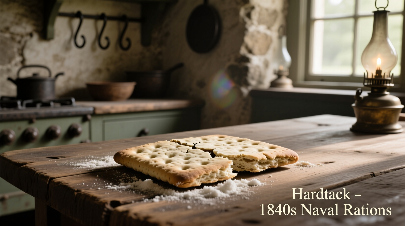 Historical hardtack biscuit with simple ingredients