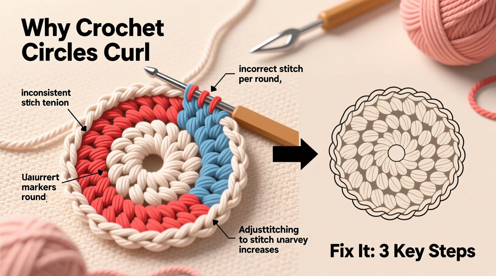 crochet circle curling causes and how to fix it