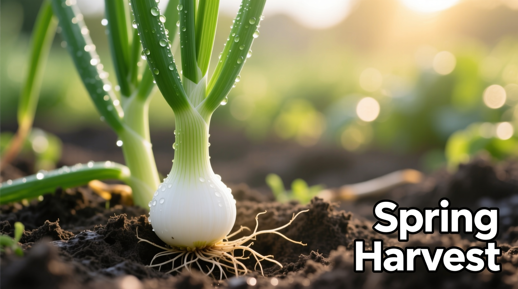 Fresh spring garlic with green stalks and white bulb