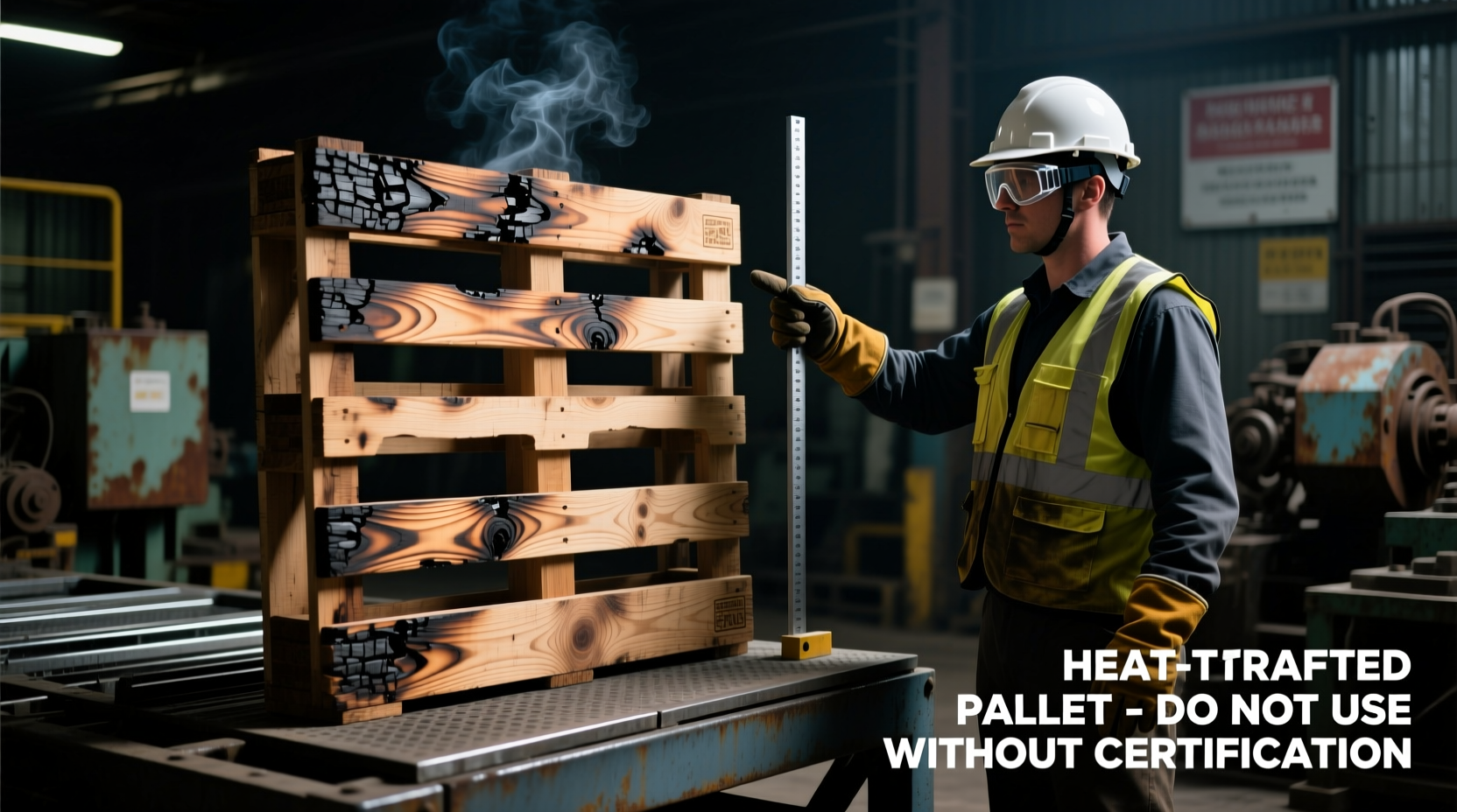 Heat-treated pallet identification with safety gear