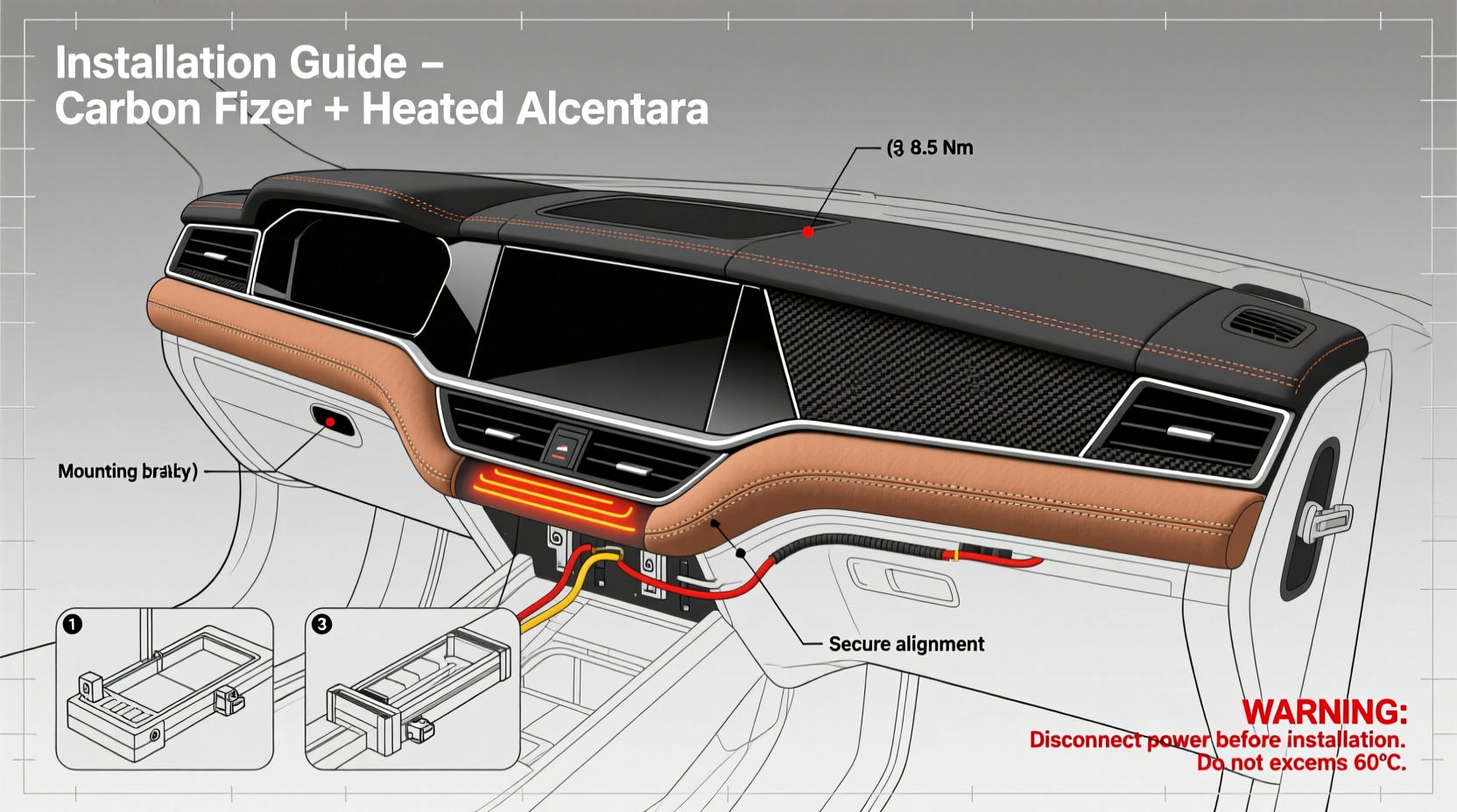 carbon fiber install heated alcantara safety
