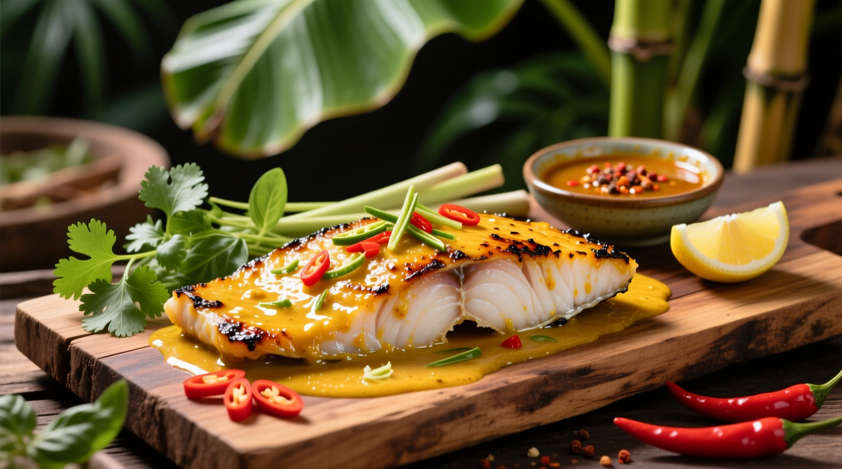 how to make grilled thai curry marinated halibut