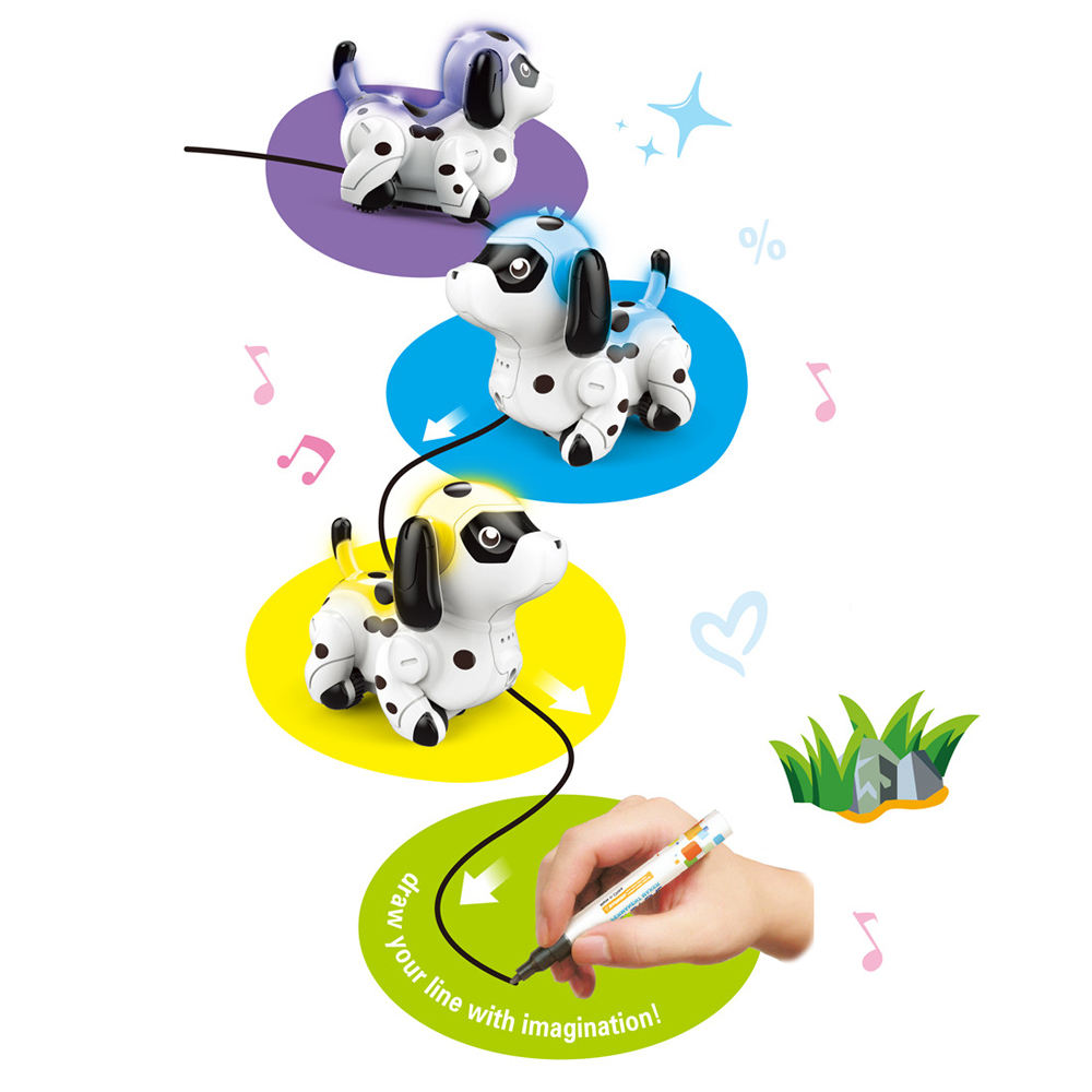 Stem magic inductive robot toy following drawn black line creative changing color dog LED light educational toys for kids