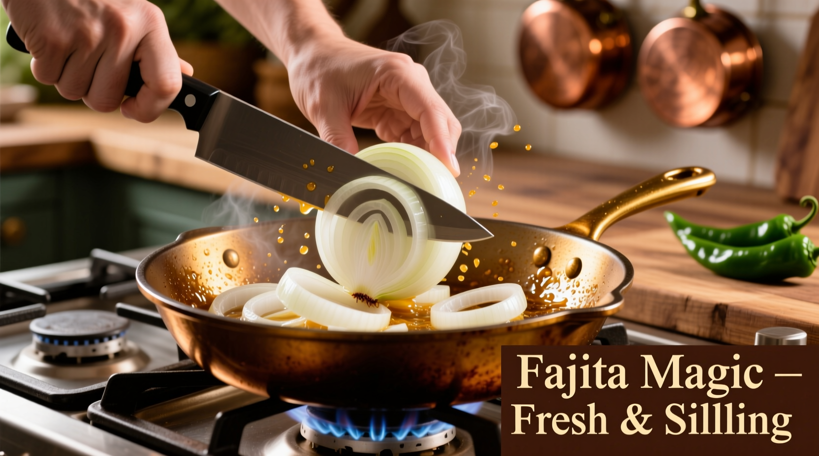 White onions sliced for fajitas cooking in cast iron skillet