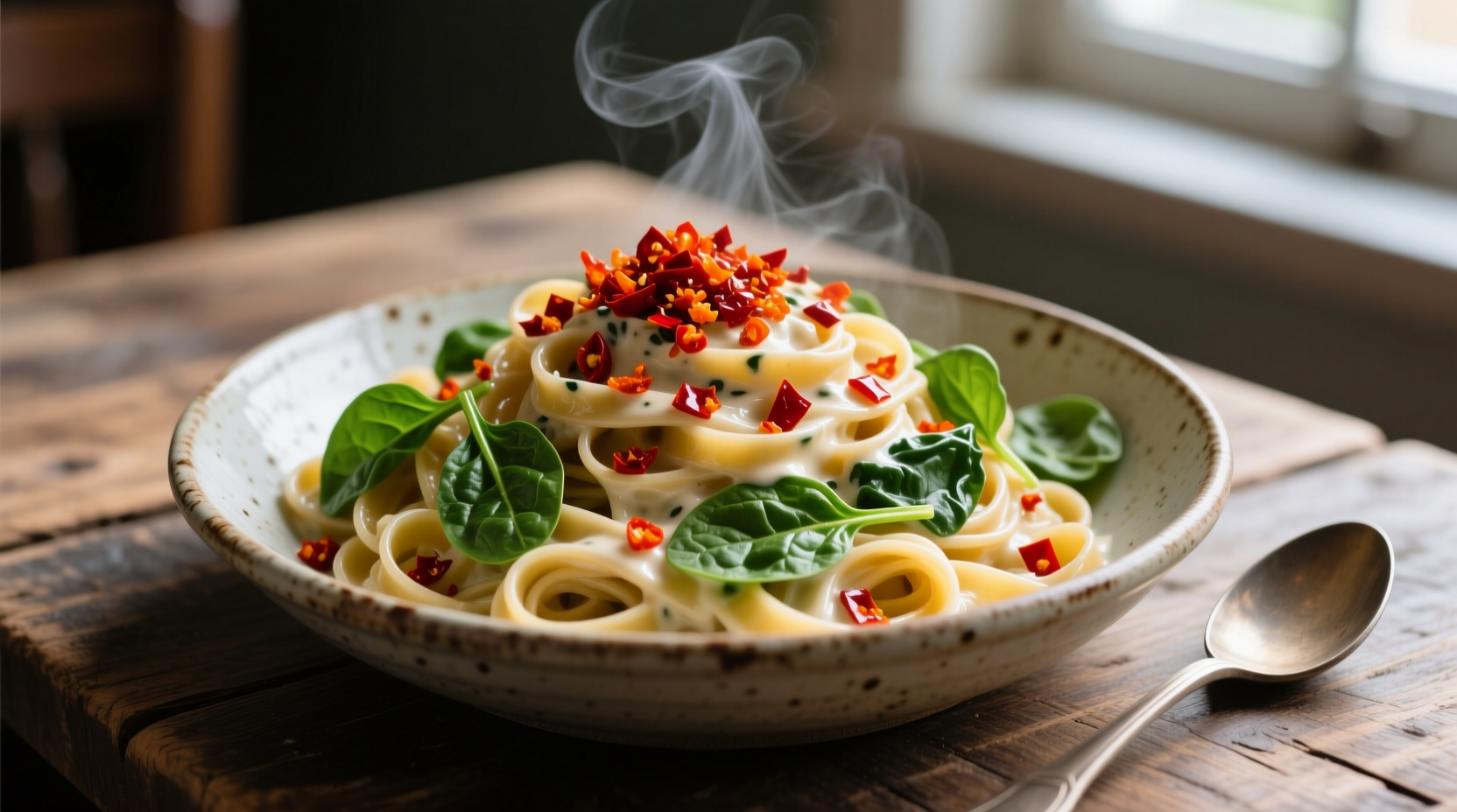 Chile Crisp Fettuccine Alfredo with Spinach Recipe