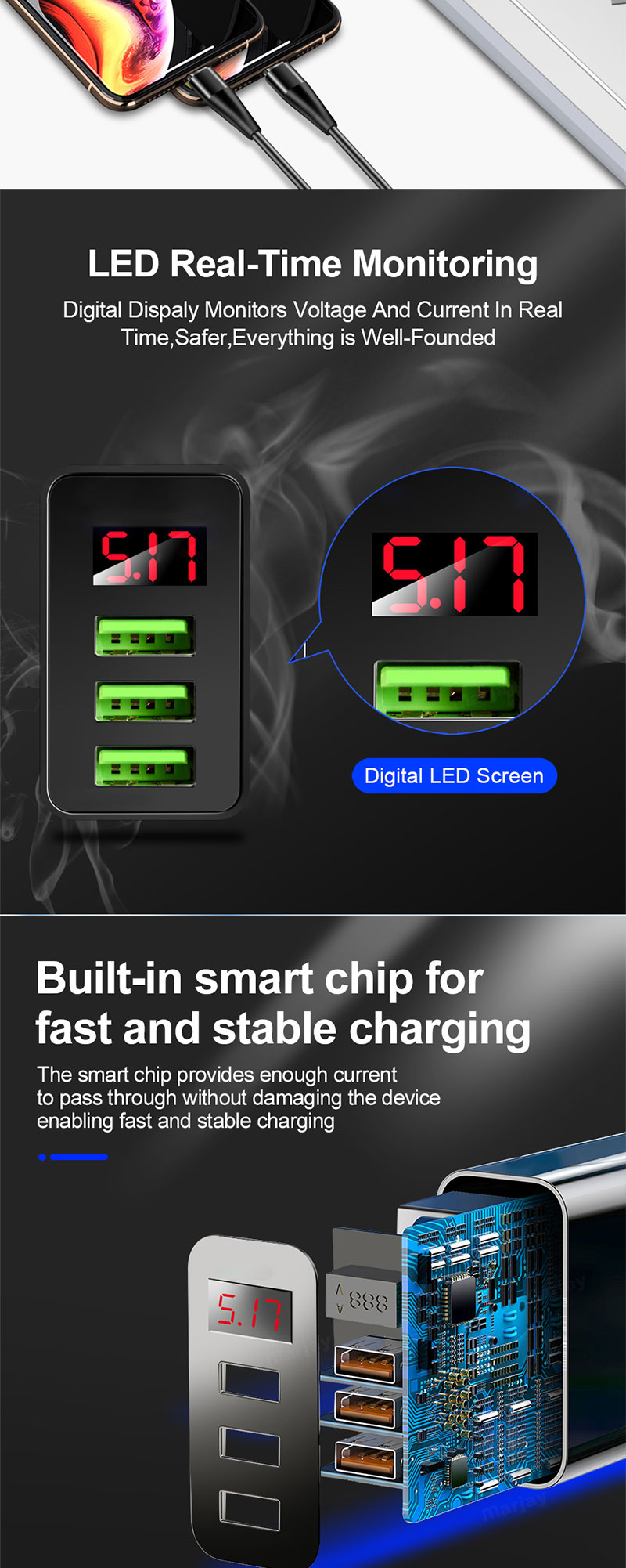 EONLINE 3,1 EINE Digitale Display USB Ladegerät Für iPhone 11 Adapter Schnelle Lade Wand Handy Ladegerät Für Samsung Xiaomi huawei