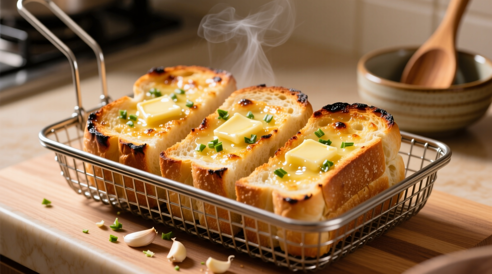 Perfekt gebackenes Garlic Bread aus der Airfryer
