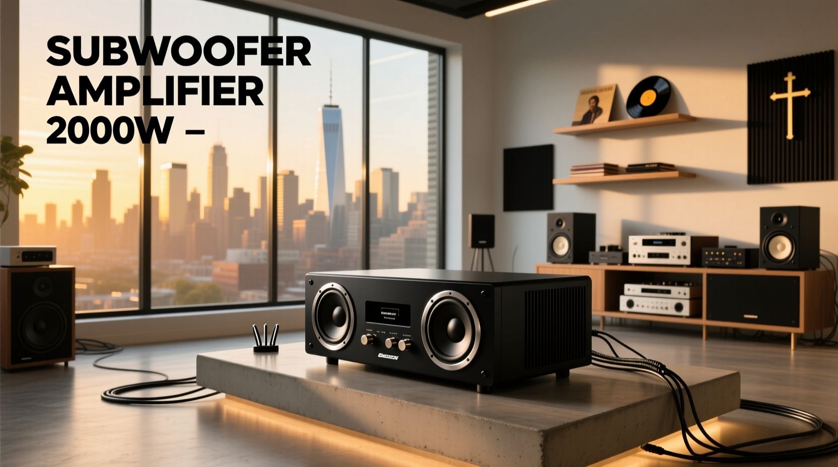 2000W subwoofer amplifier with connections labeled