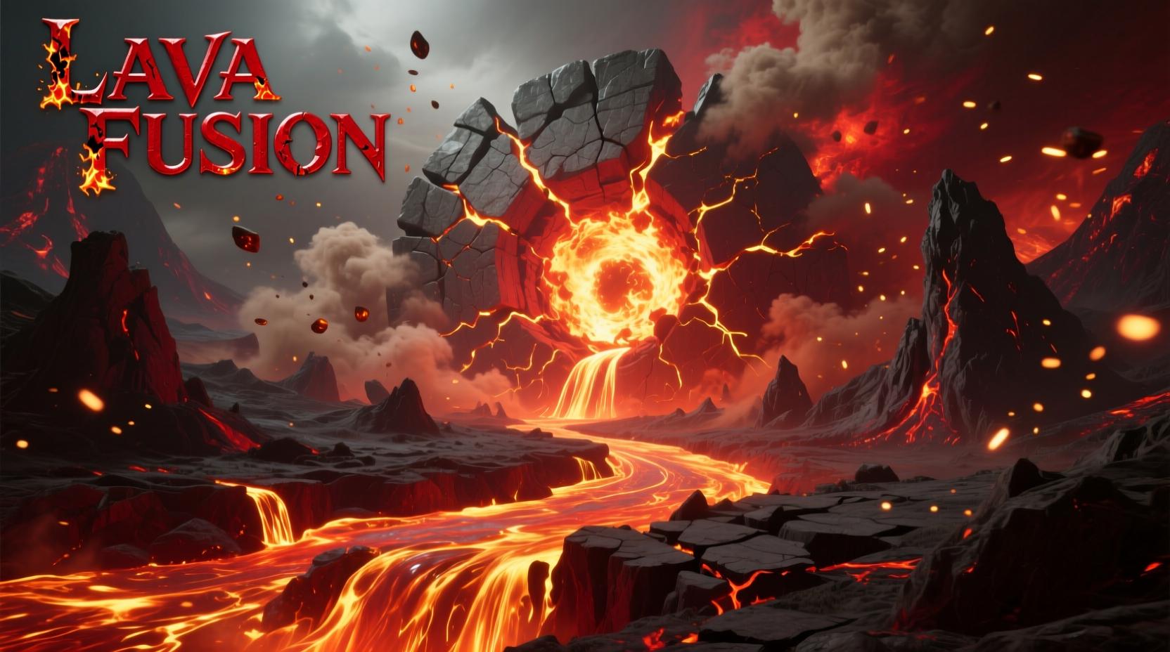 Earth and Fire elements combining to form glowing Lava in gameplay